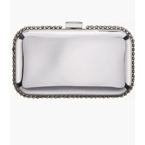 Nina Silver Metallic Hard-Shell Clutch with Beaded Trim